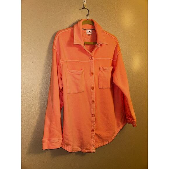 SUNDRY Spring Fleece  Pigment Peach Casual Long Sleeves Shirt Jacket Shacket - Picture 4 of 10
